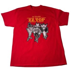 ZZ Top 2019 Concert Tee Mens 50th Anniversary Rock Band Tour T-Shirt Red